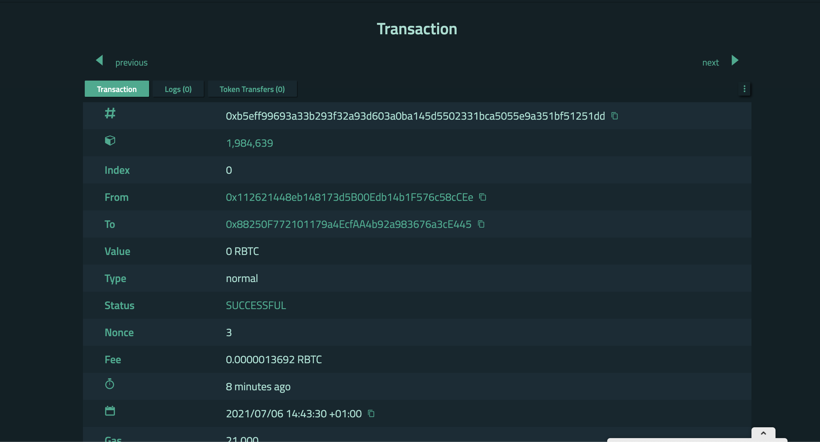 View testnet transaction explorer