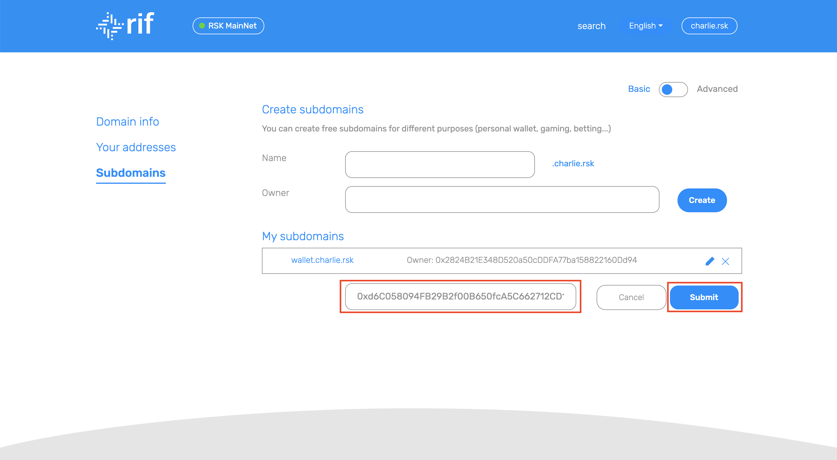 Operations - Set domain address